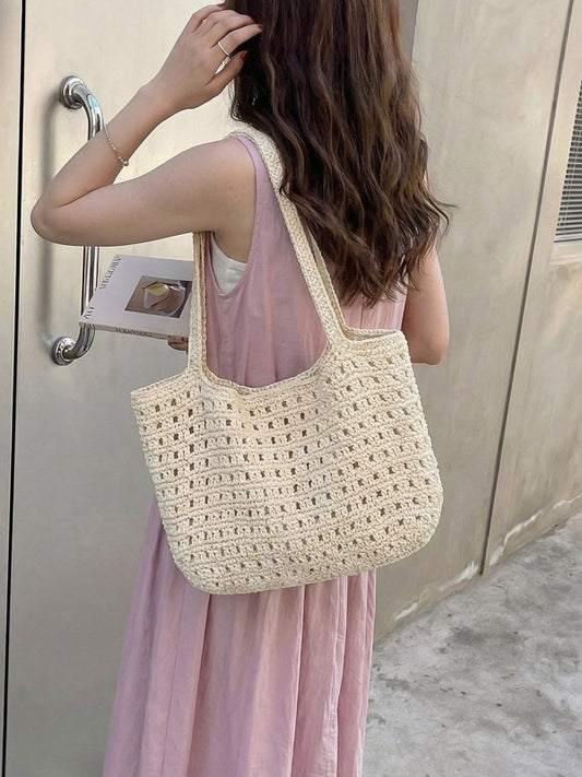 Women's Spring Hand-woven High-grade Simple Waffle Mesh Finished Commute Women's Shoulder Bag