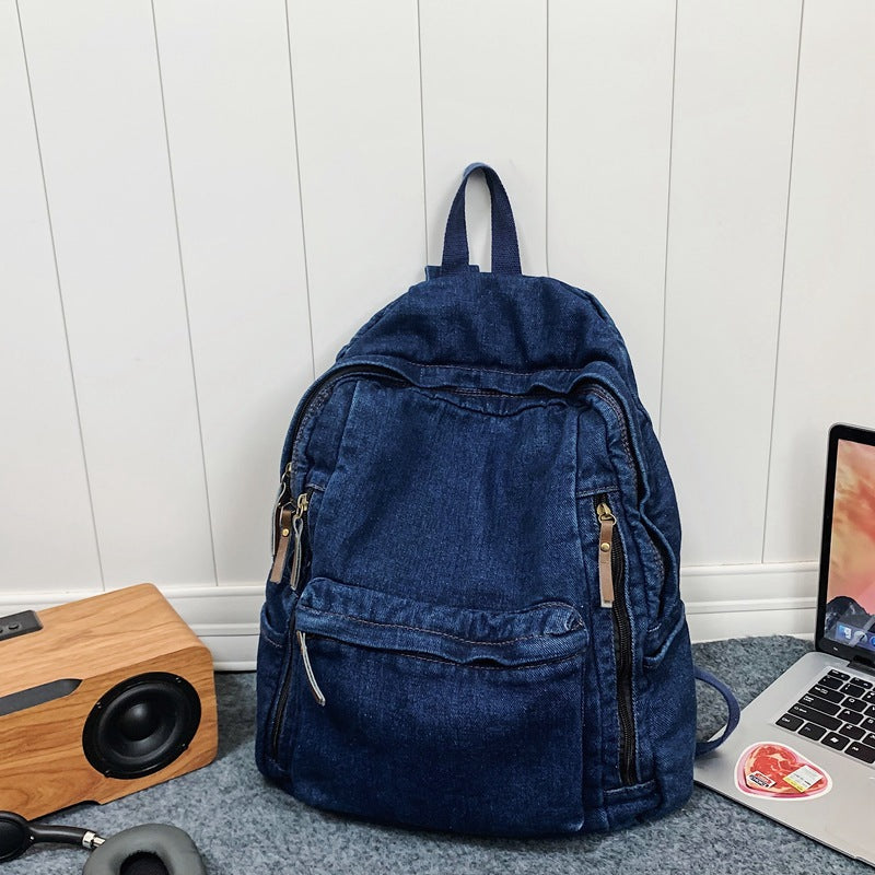 Women's & Men's Washed Cloth Style Large Capacity College Leisure Backpack