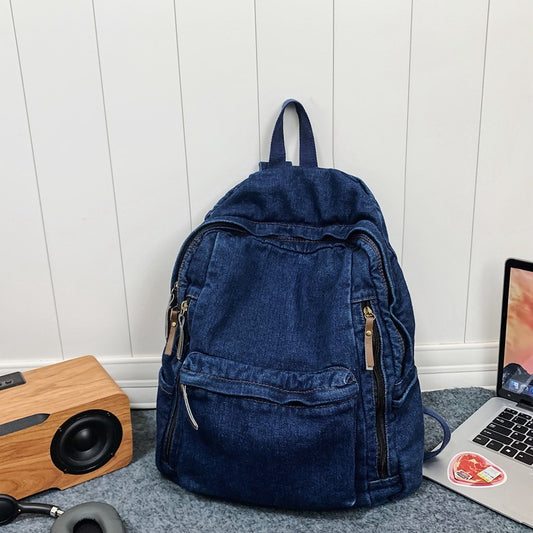 Women's & Men's Washed Cloth Style Large Capacity College Leisure Backpack