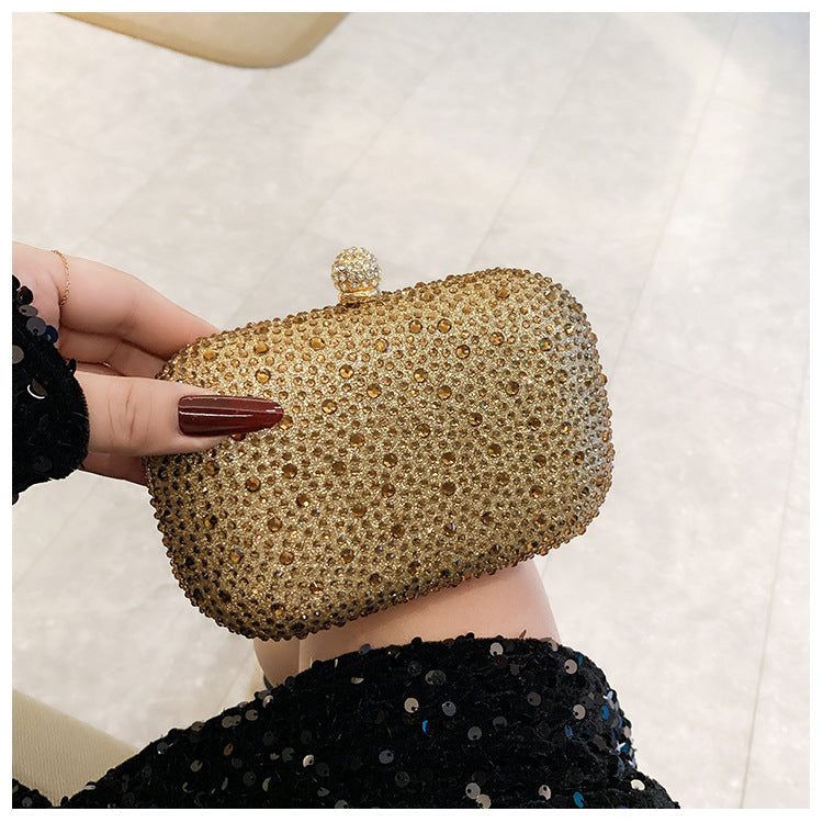Women's Fashionable Shiny Rhinestone Ornament Clutch Box Type Bags