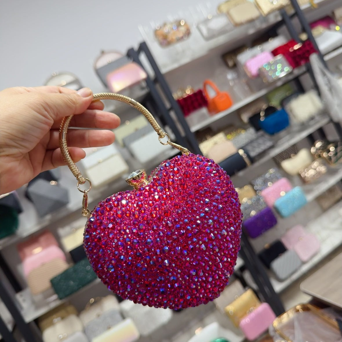 Women's Heart Shape With Diamond Acrylic Dinner Women's Messenger Bag