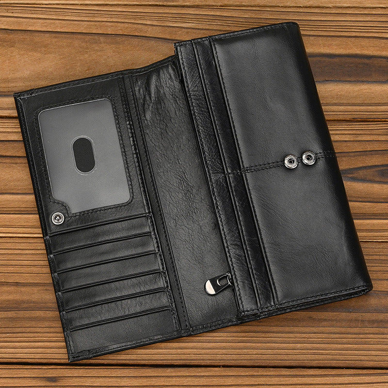 Women's Long Three-fold Leather Mobile With Zipper Pocket Multi Men's Wallet
