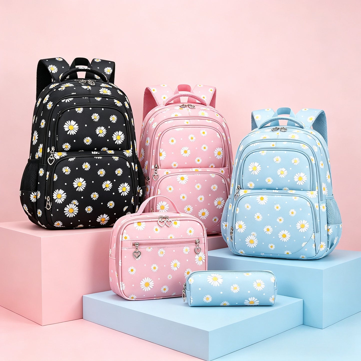 Little Daisy Three-piece Set Large Capacity Waterproof College Student Schoolbag