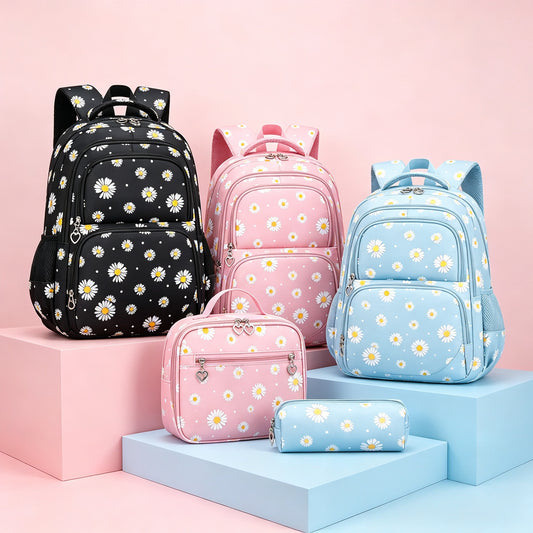 Little Daisy Three-piece Set Large Capacity Waterproof College Student Schoolbag