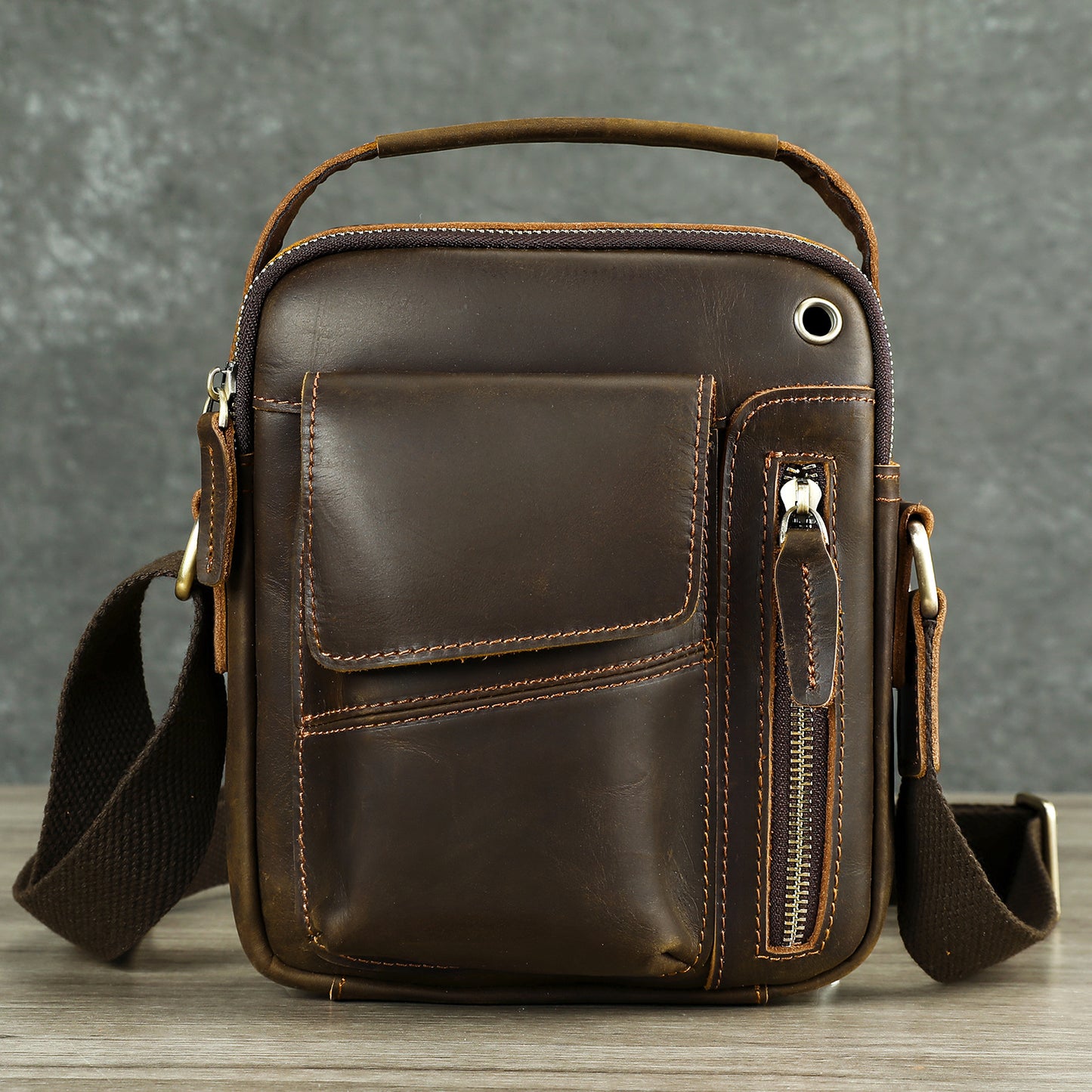 Men's Leather Fashion Crazy Horse First Layer Cowhide Men's Shoulder Bag