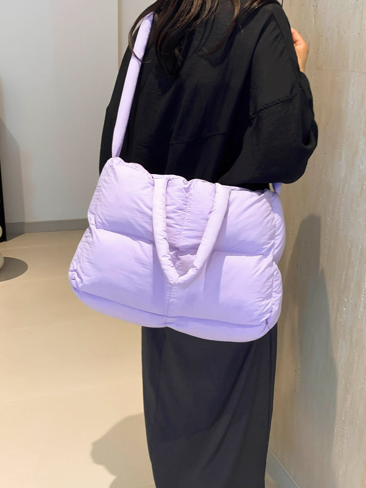 Women's Solid Color Down High-grade Portable Large Capacity Tote Bags