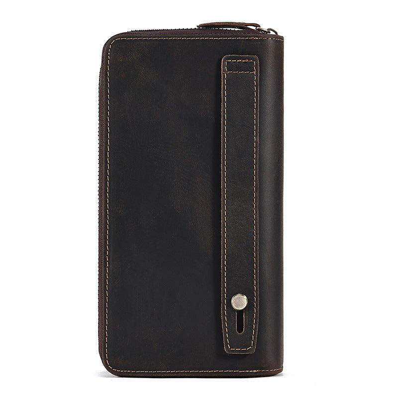 Men's Crazy Horse Leather Vintage Long Business Men's Clutch