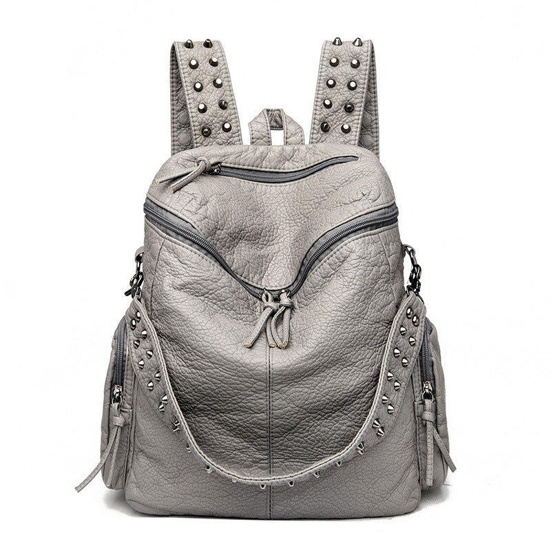 Women's Super Soft Lychee Pattern Textured Rivet Retro Bags