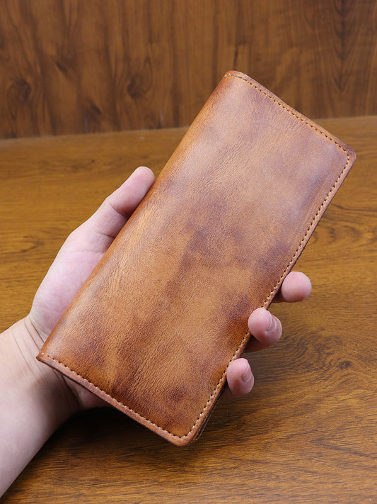 Men's & Women's Hand-rub Color Vintage Long Genuine Leather First Men's Wallet