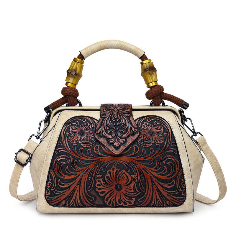 Women's Retro Contrast Color Wooden National Fashion Handle