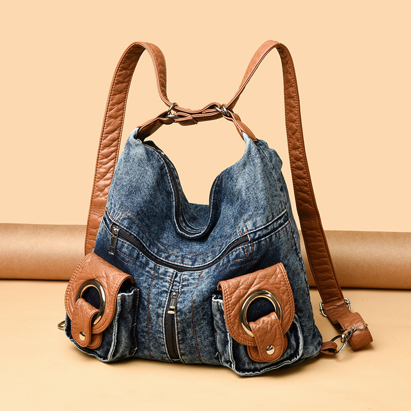Women's Denim Niche Leisure Motorcycle Commuter Canvas Women's Shoulder Bag