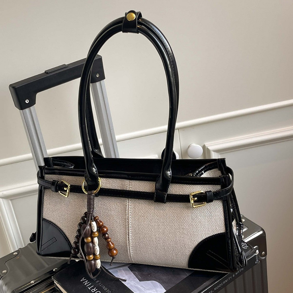 Women's Canvas Contrast Color Stitching Leather Lighter Car Style Daily Women's Handbag