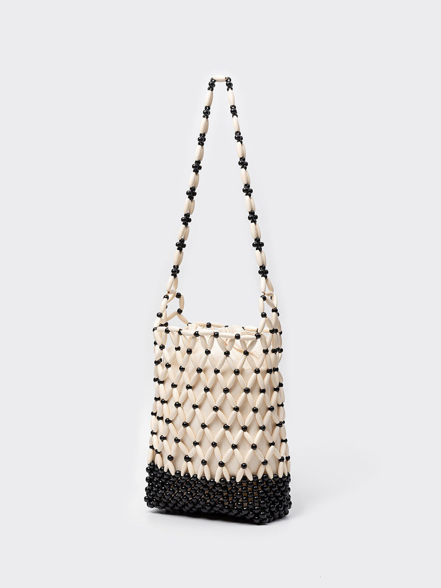 Women's Beaded Contrast Color Hand-woven Leisure With Wooden Women's Shoulder Bag