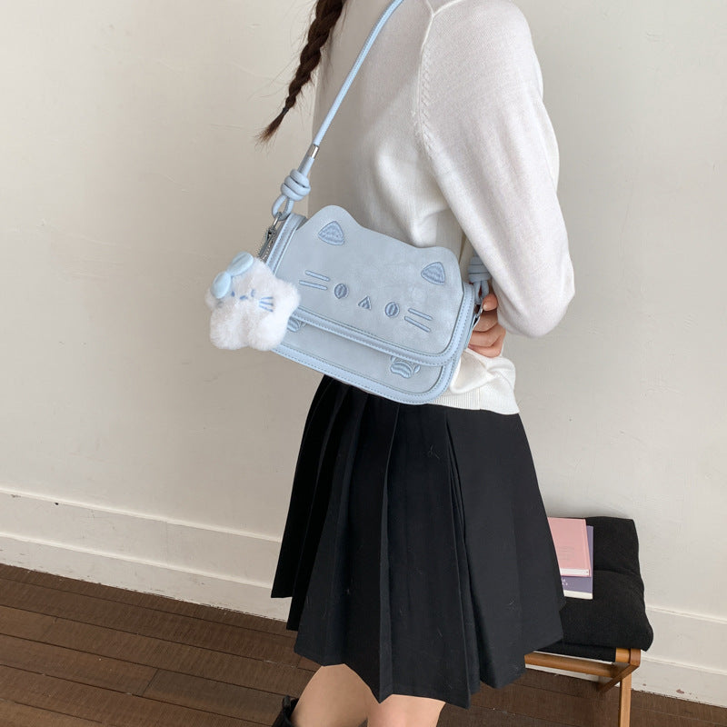 Women's High-grade Niche Underarm Cute Cat Simple Small Square Bags