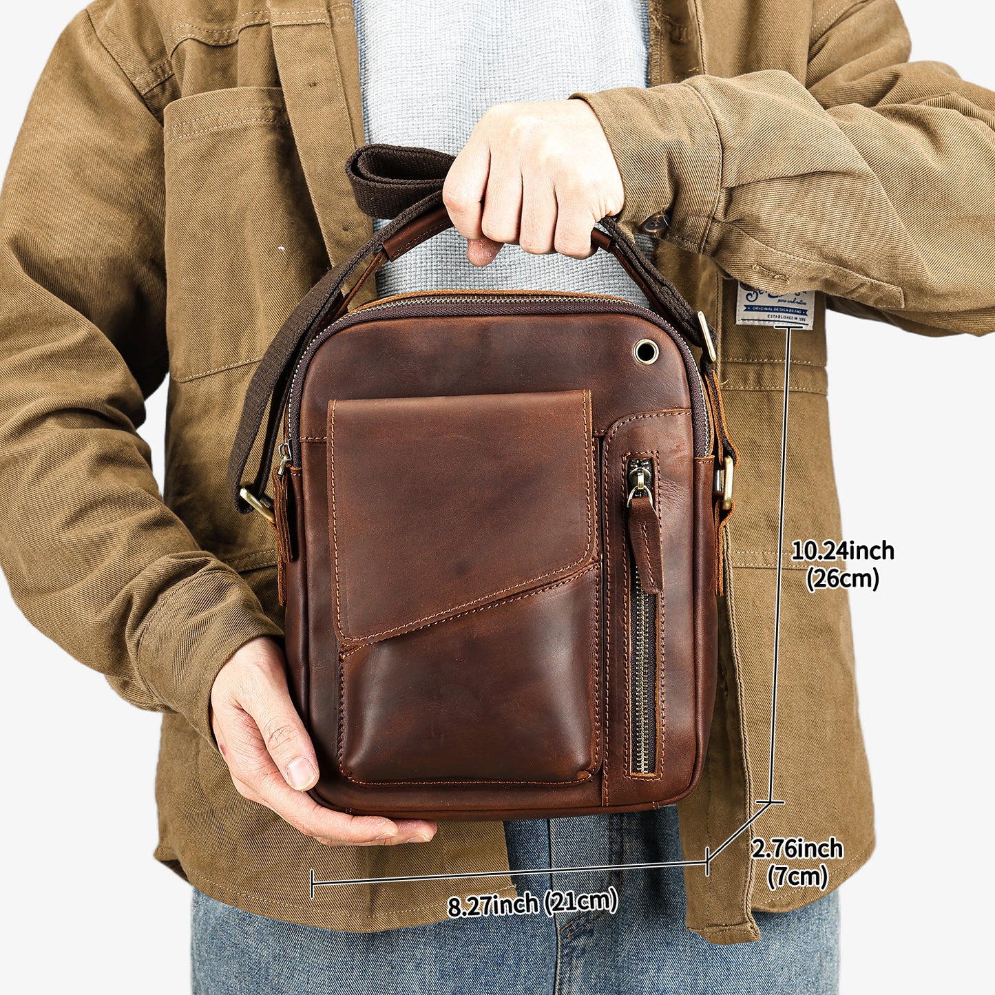 Men's Leather Fashion Crazy Horse First Layer Cowhide Men's Shoulder Bag