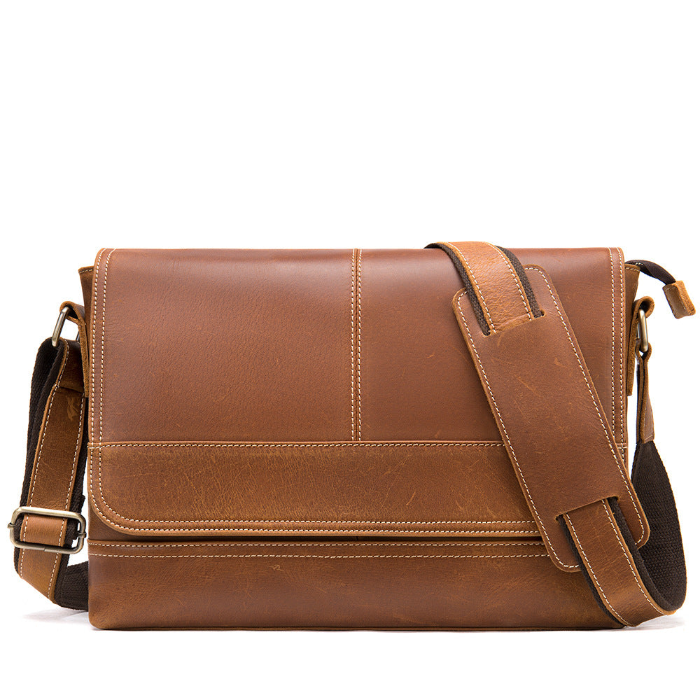 Men's Leather Fashion Crazy Horse First Layer Cowhide Men's Shoulder Bag