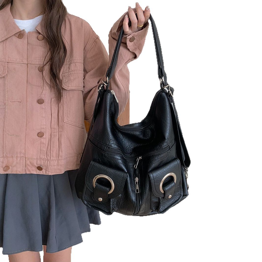 Women's Korean Simple Personalized Fashionable Zipper Pocket Large Capacity Women's Shoulder Bag