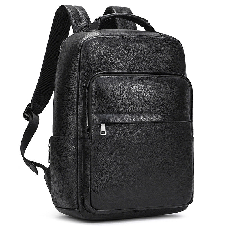 Men's Leather Cowhide Computer Black Business Trip Universal Backpack