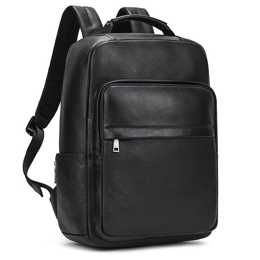 Men's Leather Cowhide Computer Black Business Trip Universal Backpack