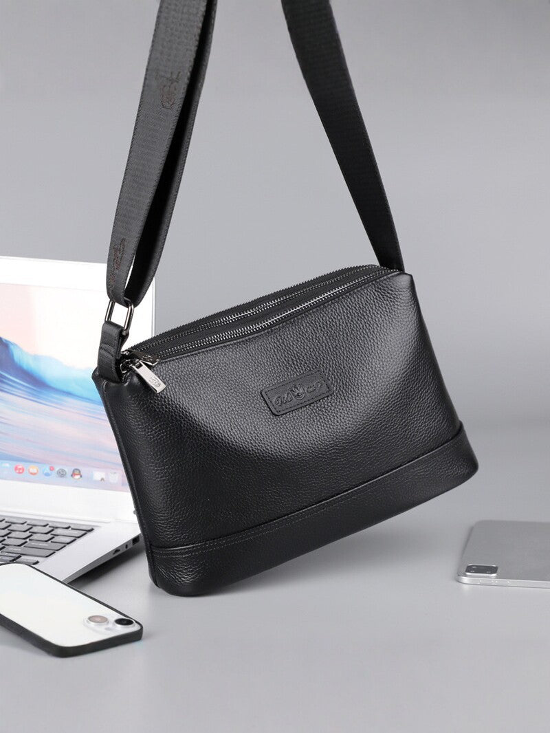 Men's Layer Cowhide Leather Business Large Capacity High Men's Shoulder Bag