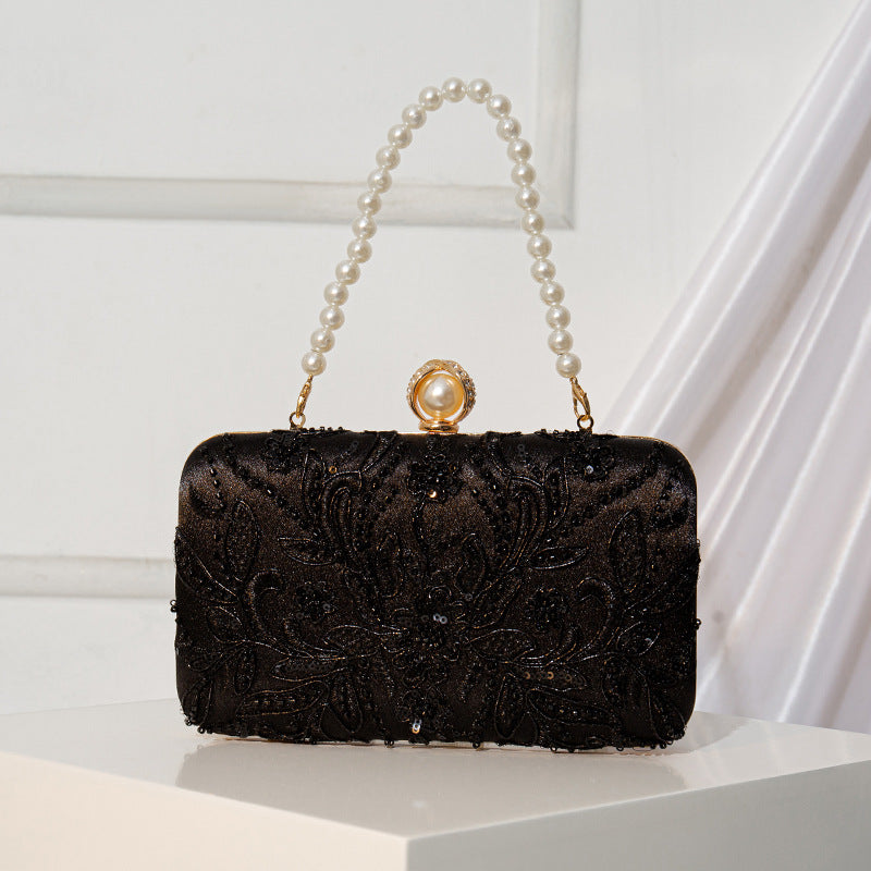 Women's Pearl Embroidery Chinese Style Clutch Bridal Bags