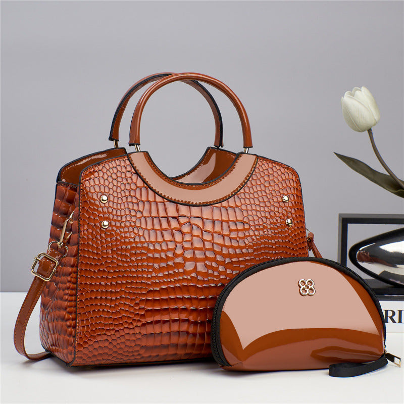 Women's Snake Pattern Mother Bright Leather Fashion Women's Handbag