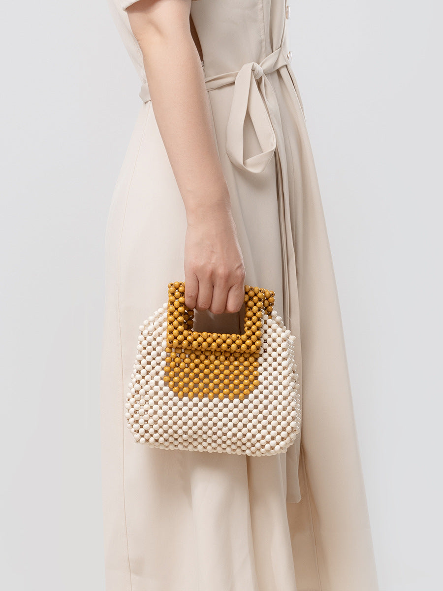 Women's Wooden Bead High-grade Hand-woven Fashion Commuter Small Square Bags