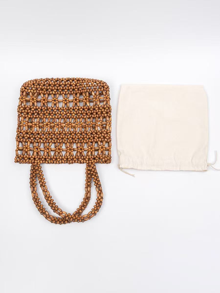 Women's Wooden Bead Woven For Fashion Beach Women's Shoulder Bag