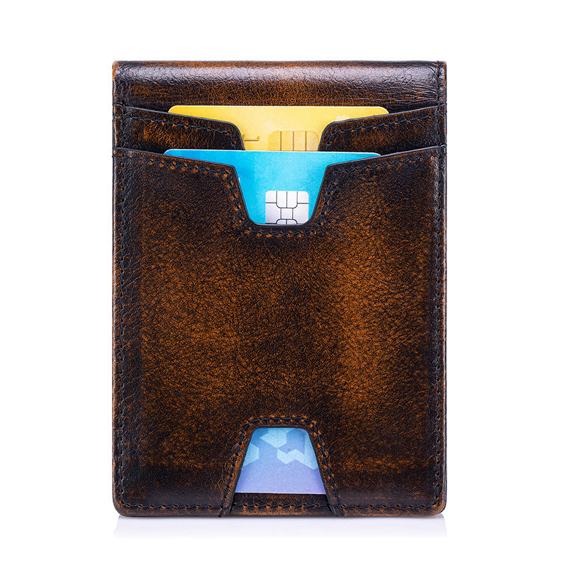 Men's First Layer Cowhide Swiping Short Leather Men's Wallet