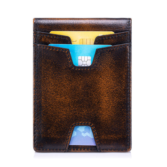 Men's First Layer Cowhide Swiping Short Leather Men's Wallet
