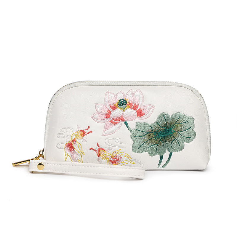 Style Lotus Embroidery Literary Flower Printing Hand Bags
