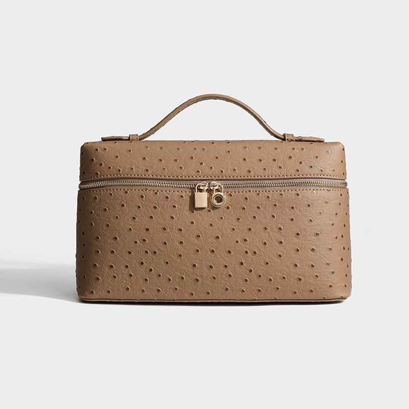 Women's Ostrich Grain Lunch Box Fashion Portable Small Square Bag