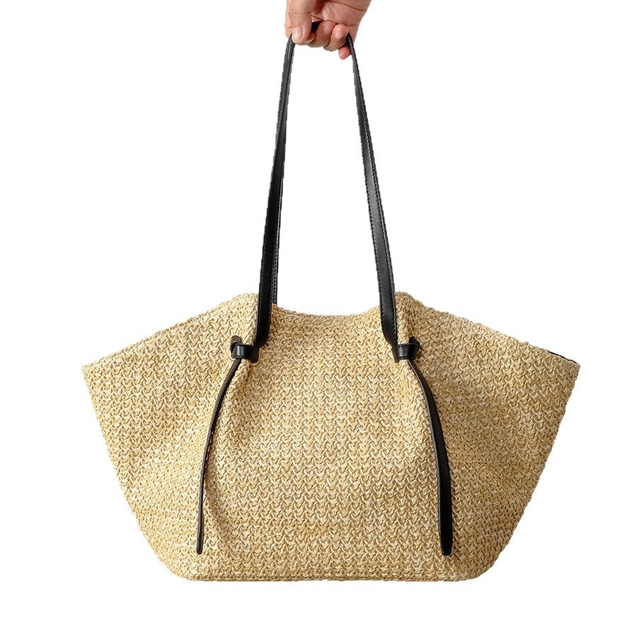Large Capacity Vegetable Basket Straw Woven Seaside Women's Shoulder Bag