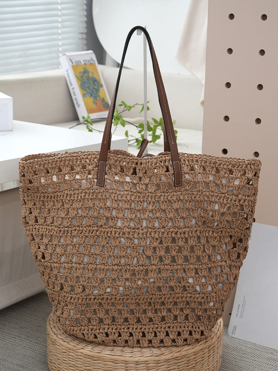 Women's Straw Large Capacity Totes Hollow Vacation Women's Shoulder Bag
