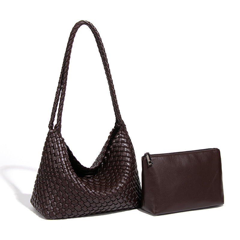 Hand-woven Simple Commute Soft Leather Underarm Fashionable Shoulder Bags