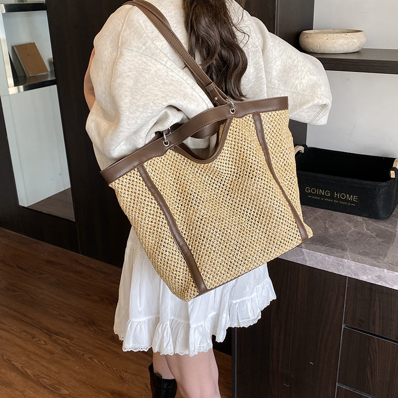 Women's Large Capacity Straw Idle Style Portable Bags