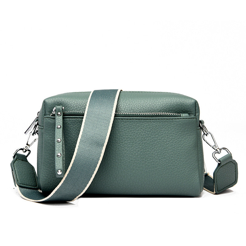 Women's Spring Wide Strap Soft Leather Fashion Small Square Bags