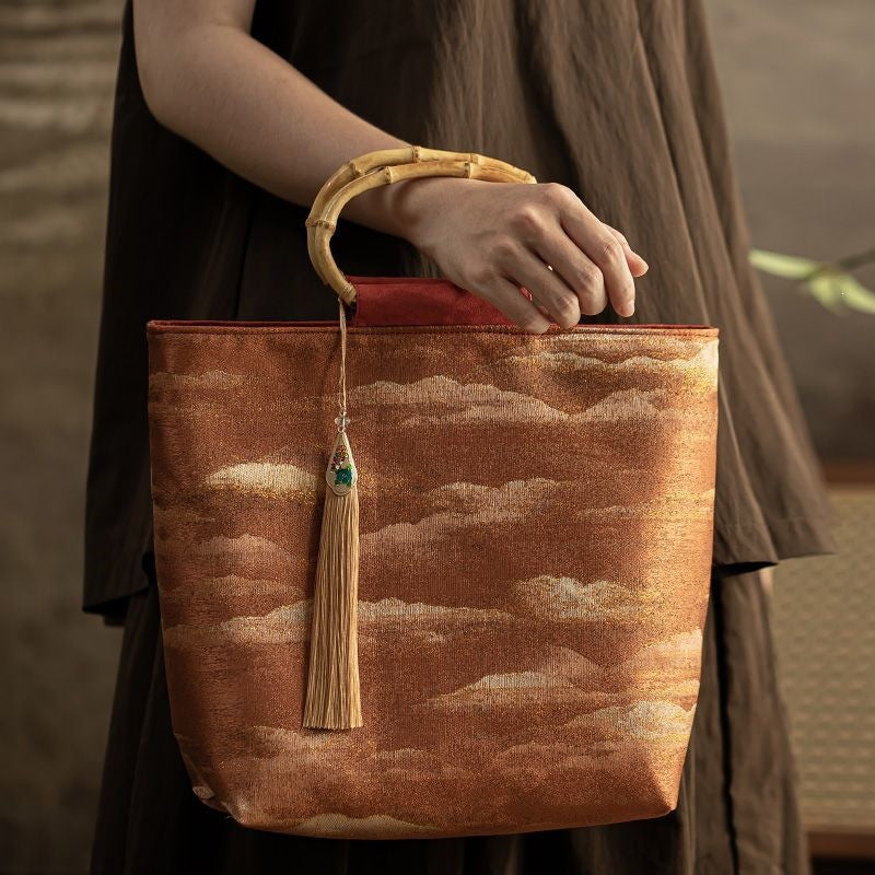 Women's Retro Embroidered Chinese Style Han Clothing Bamboo Cheongsam Ancient With Women's Handbag