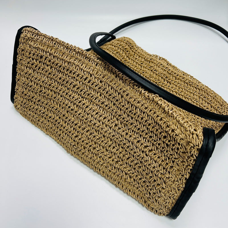 Women's Capacity French Style Straw Niche Woven Vacation Beach Solid Color Bags