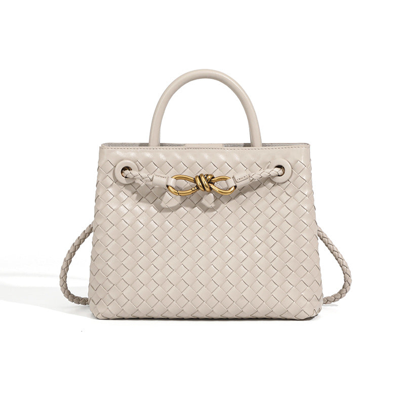 Women's Style Woven Metal Cord Fastener Portable Tote Bags