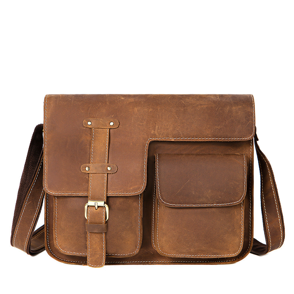 Men's Leather Fashion Crazy Horse First Layer Cowhide Men's Shoulder Bag