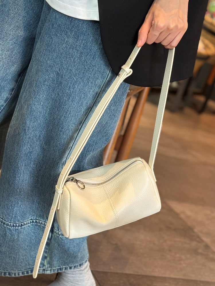 Women's First Layer Cowhide Natural Fall Pillow Commuter Women's Messenger Bag