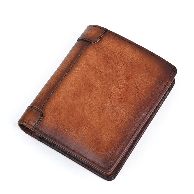 Women's & Men's First Layer Cowhide Short Retro Handmade Men's Wallet