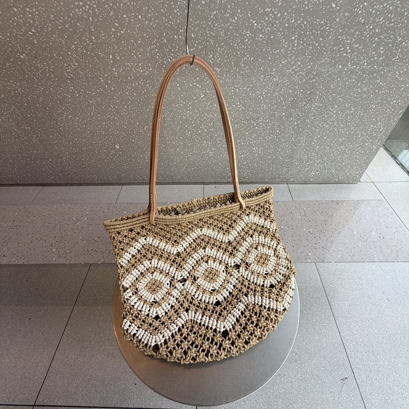 Hollowed Fashion Handmade Wax Rope Woven Large Capacity Women's Shoulder Bag