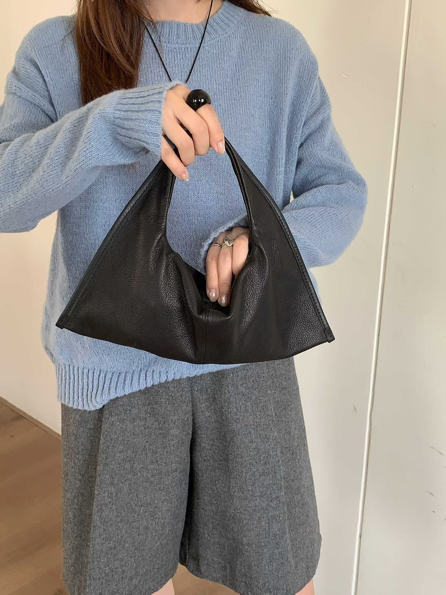 Sheepskin Minimalist Triangle Mini Exquisite Genuine Women's Handbag