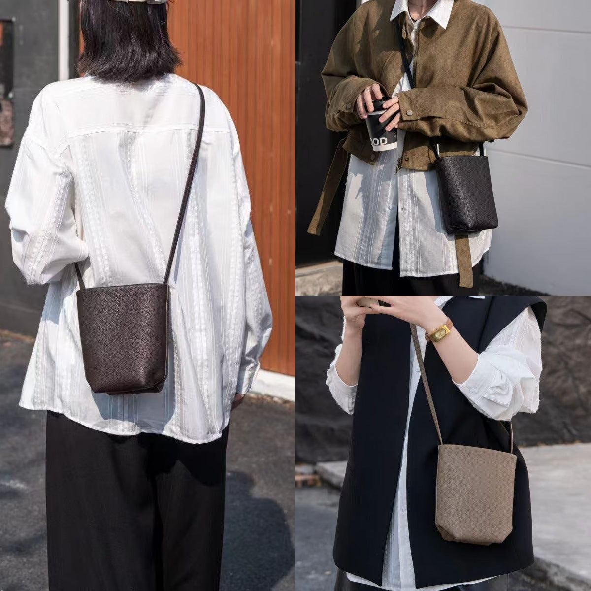 Wind Niche First Layer Cowhide Commuter Mini Minimalist Phone Bags