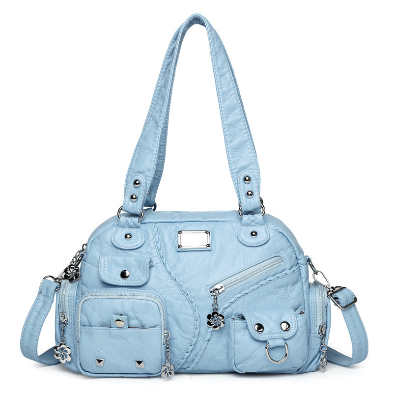 Women's Retro Soft Leather Motorcycle Trendy Women's Shoulder Bag
