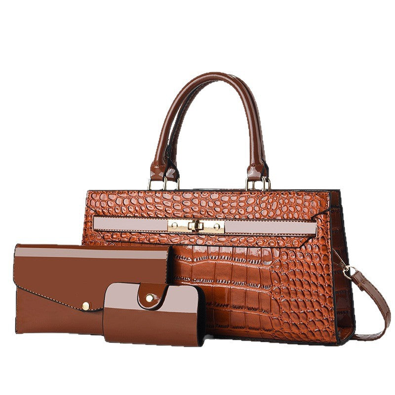 Women's Mother's Day Crocodile Pattern Mother Fashion Large Capacity Commuter Three-piece Handbags