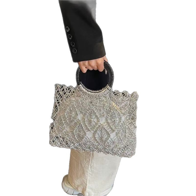 Color Straw Niche Round Hand Hollow Woven Seaside Vacation Women's Handbag