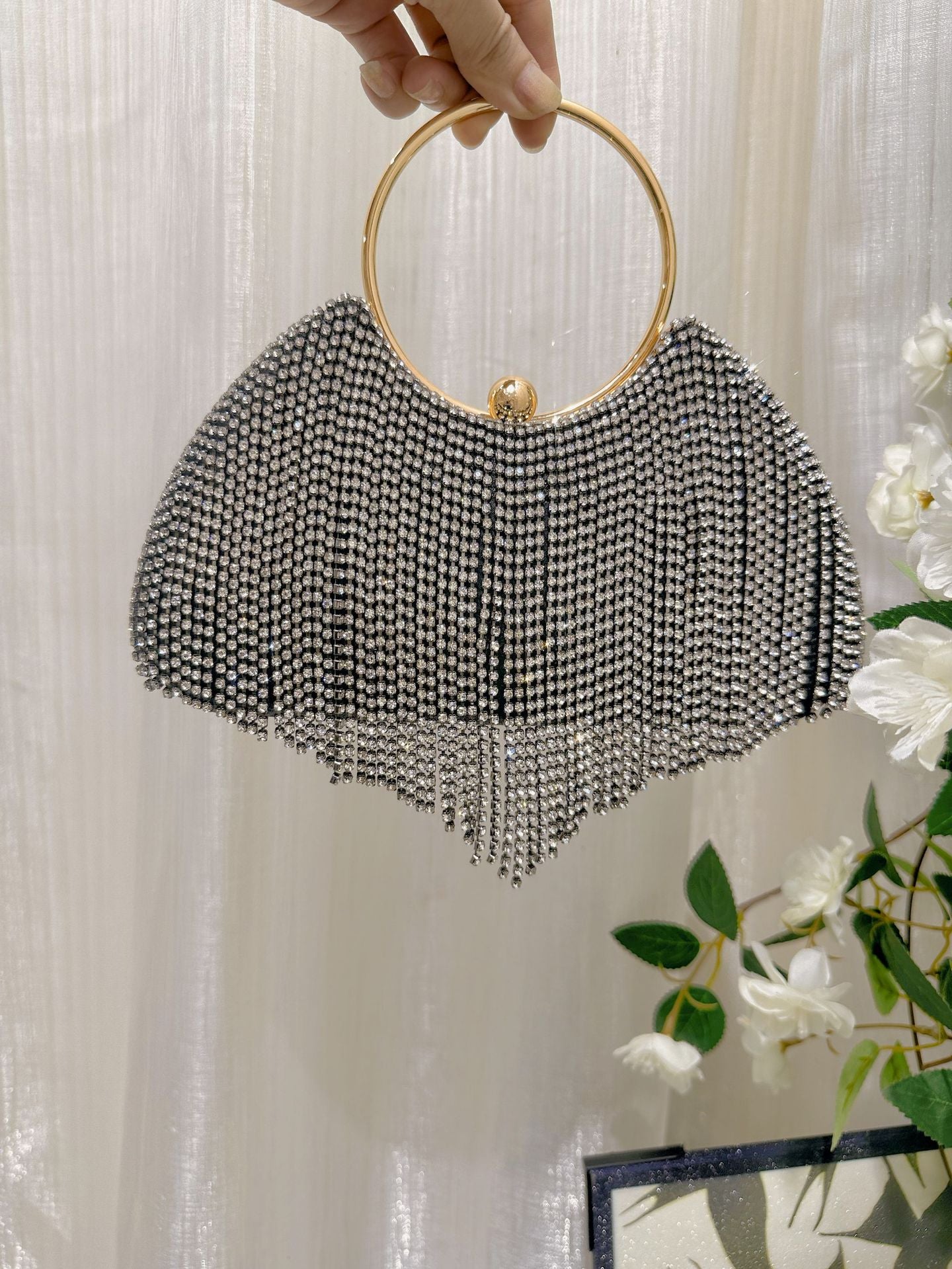 Rhinestone Diamond Tassel Portable Box Female Dinner Bag